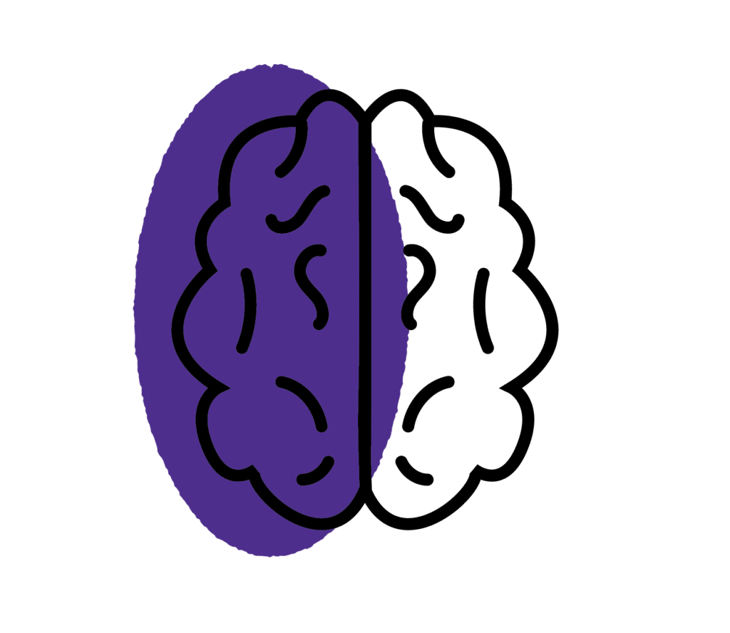 Purple icon of a brain affected by dementia