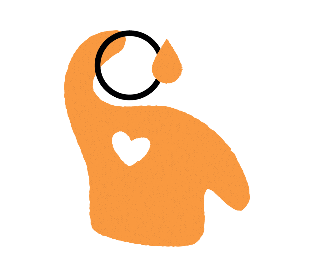 Orange icon of a dementia carer sweating as they experience challenges