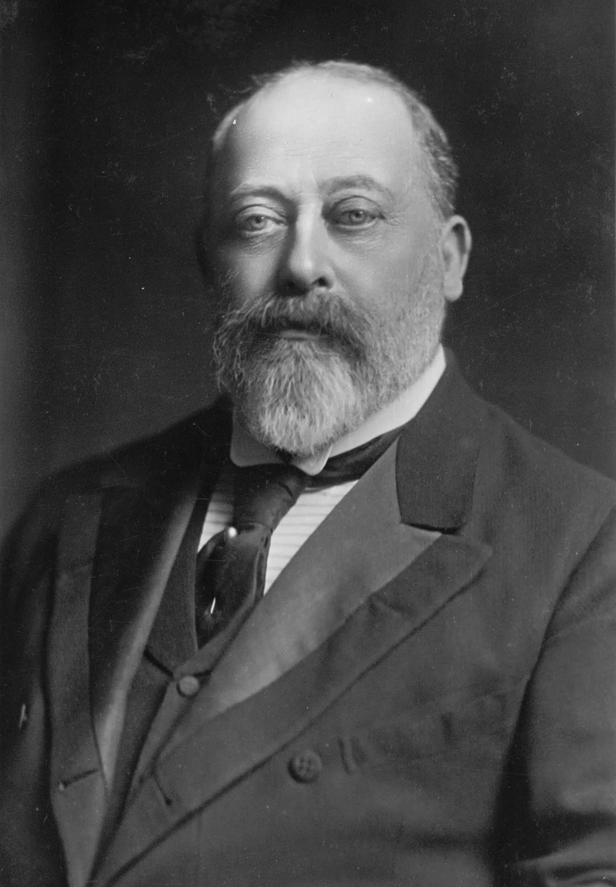 A black and white portrait of King Edward VII patron of the Royal Surgical Aid Society