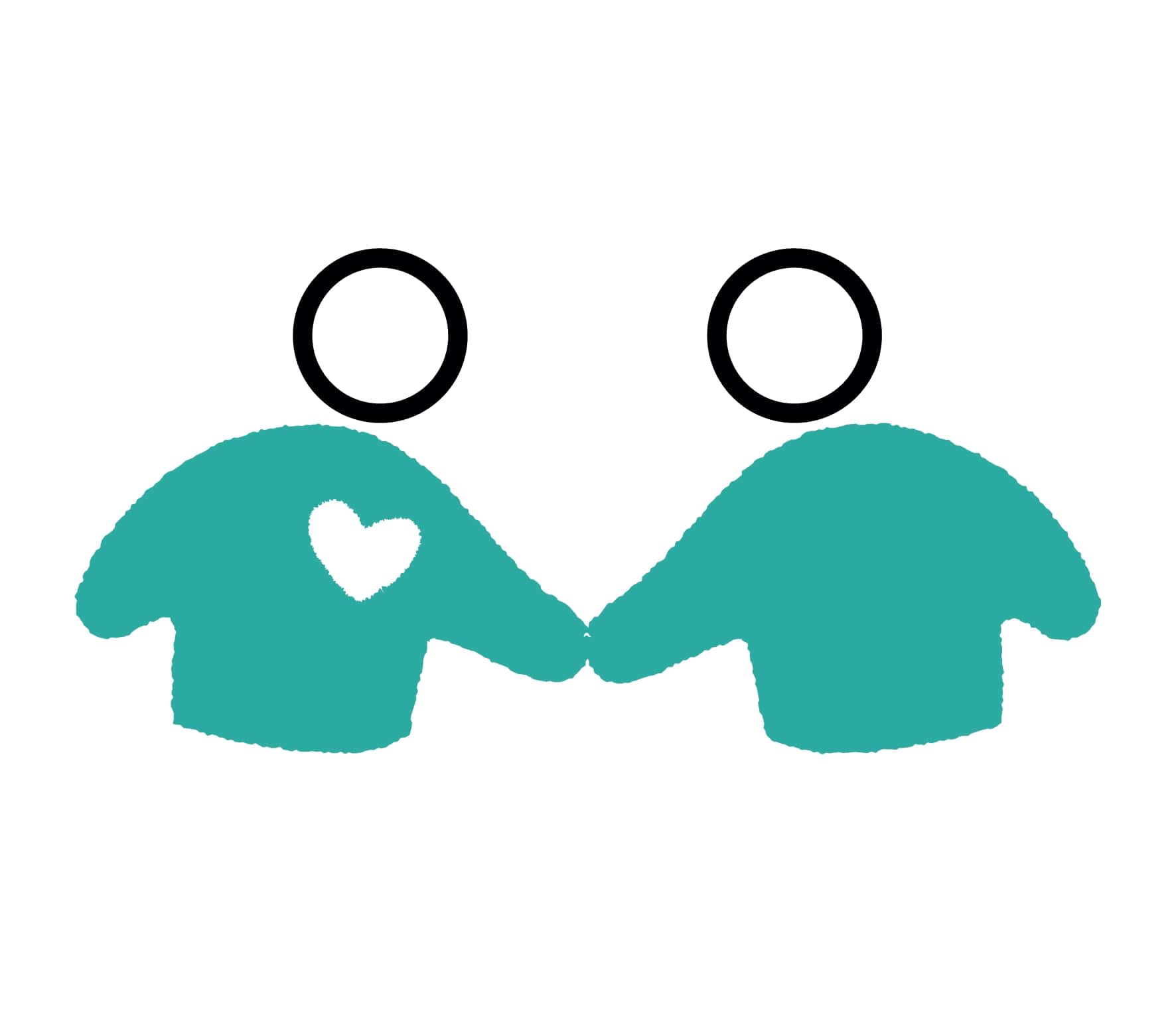 Icon of two carers shaking hands and leaning towards eachother